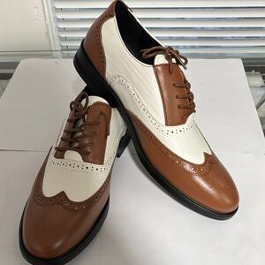 Classic Brown and White Wingtip Men's Shoes